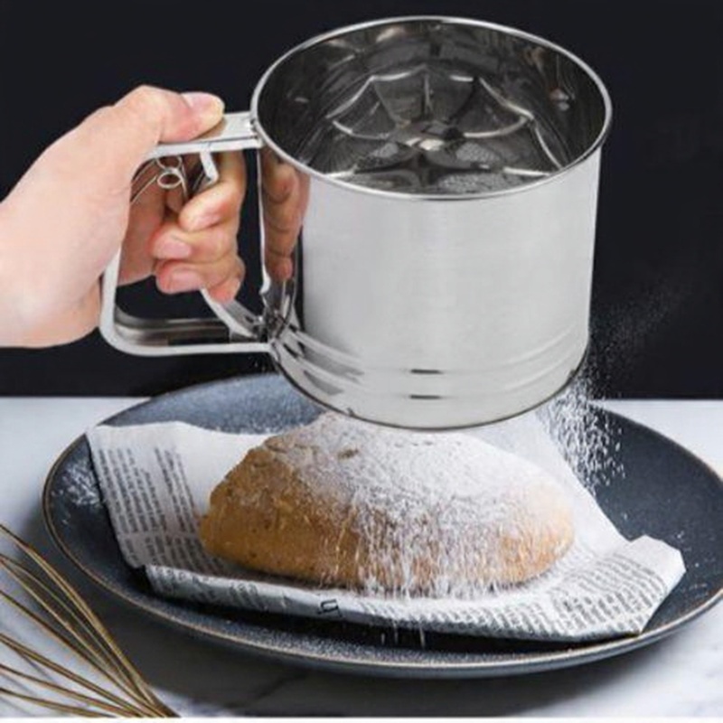Premium Stainless Steel Flour Sifter – Handheld Baking Flour Strainer with Easy Squeeze Handle