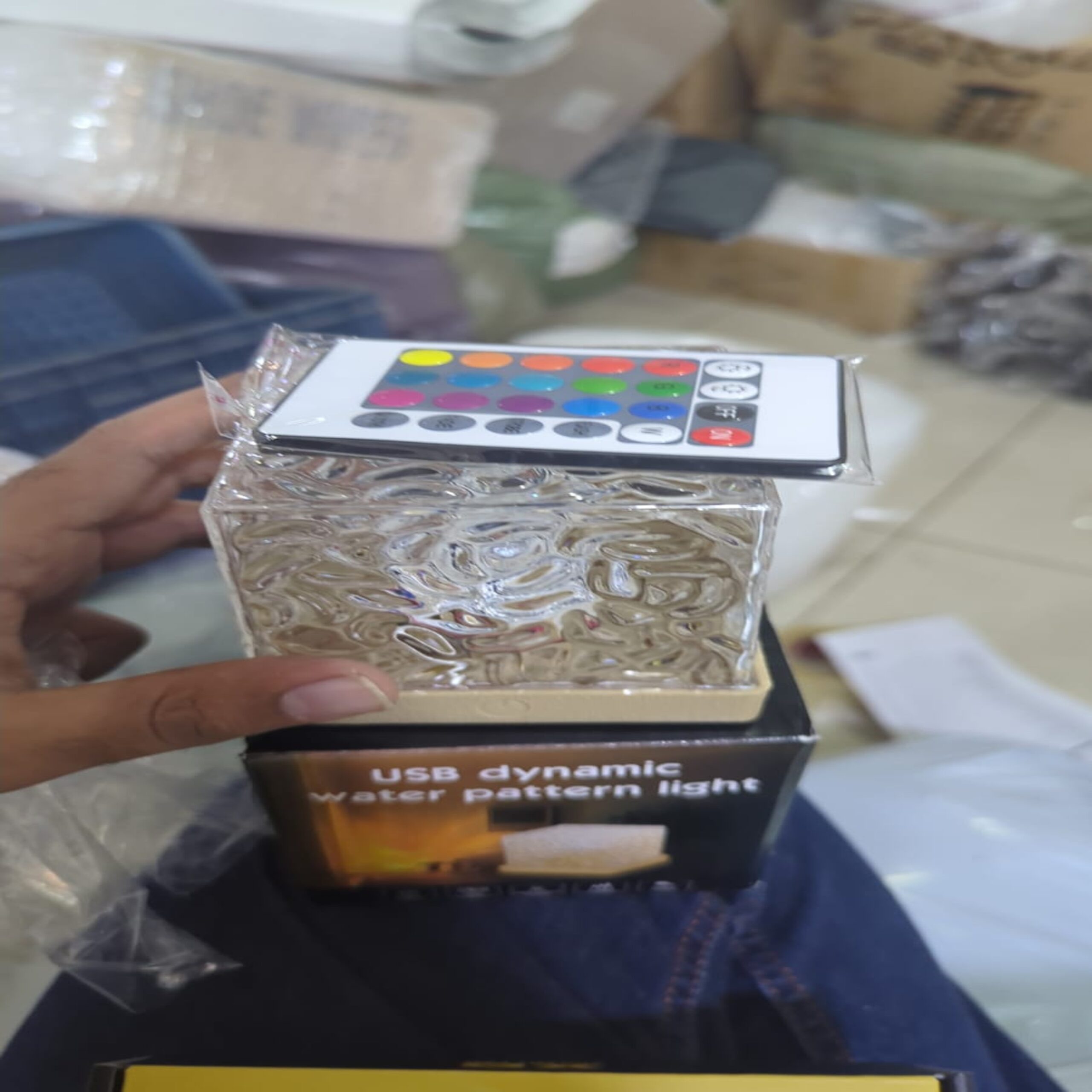 RGB Crystal Cube Water Ripple Night Lamp – USB Dynamic Water Pattern LED Light