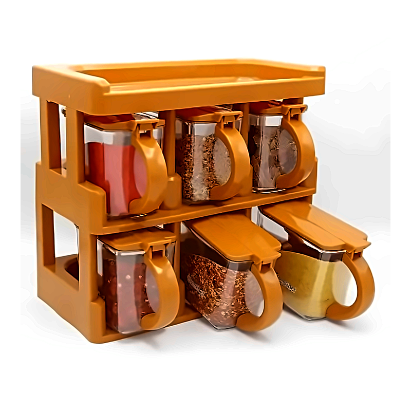 6 Jar Spice Rack Set – Kitchen Organizer with Airtight Spice Containers